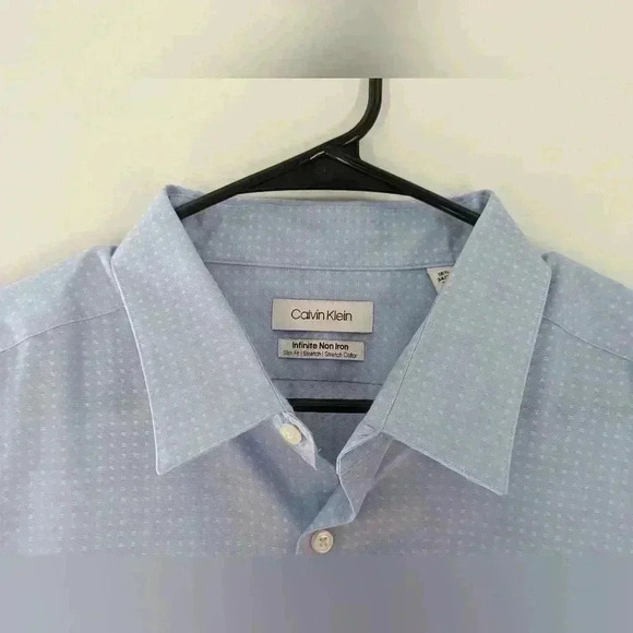 Calvin Klein Infinite Non Iron Slim Fit Stretch Collared Blue Men's Long Sleeve - Picture 4 of 14